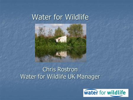 Water for Wildlife Chris Rostron Water for Wildlife UK Manager.