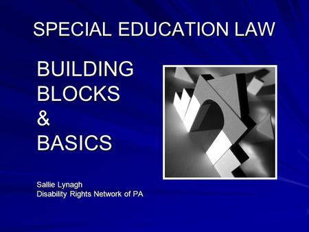 SPECIAL EDUCATION LAW BUILDINGBLOCKS&BASICS Sallie Lynagh Disability Rights Network of PA.