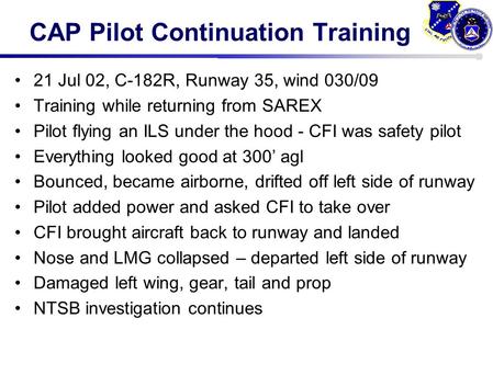 21 Jul 02, C-182R, Runway 35, wind 030/09 Training while returning from SAREX Pilot flying an ILS under the hood - CFI was safety pilot Everything looked.