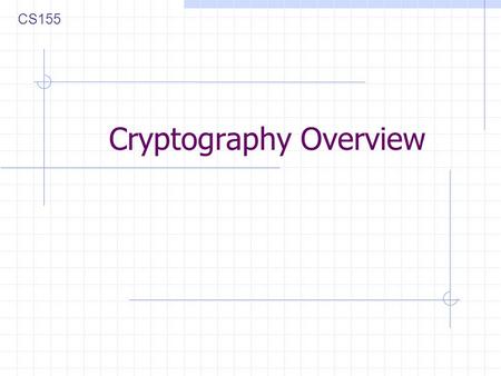 Cryptography Overview CS155. Cryptography Is A tremendous tool The basis for many security mechanisms Is not The solution to all security problems Reliable.