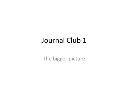 Journal Club 1 The bigger picture. How we hope it works  – Introduction – Discussion Points – Summary.