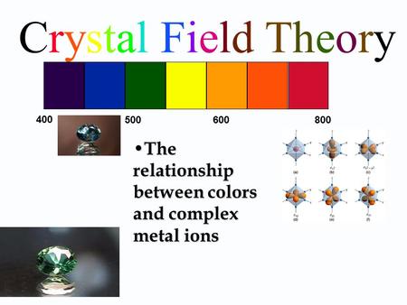 Crystal Field Theory 400 500 600 800 The relationship between colors and complex metal ions.