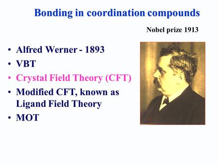 Bonding in coordination compounds