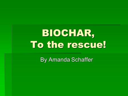 BIOCHAR, To the rescue! By Amanda Schaffer.