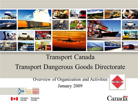 Transport Canada Transport Dangerous Goods Directorate Overview of Organization and Activities January 2009.