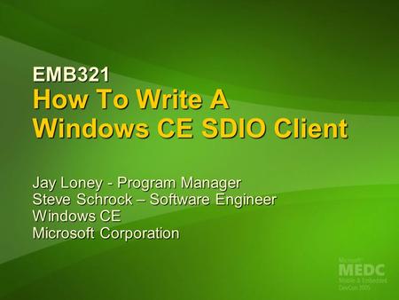 EMB321 How To Write A Windows CE SDIO Client