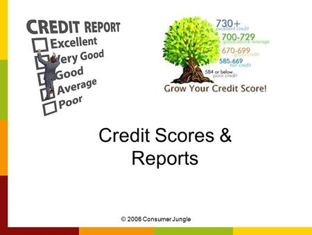 © 2006 Consumer Jungle Credit Scores & Reports. Learning Target I can explain what can affect my credit score and how to improve it. © 2006 Consumer Jungle.