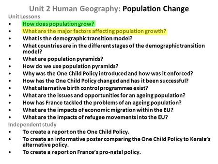 Unit 2 Human Geography: Population Change