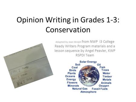 Opinion Writing in Grades 1-3: Conservation