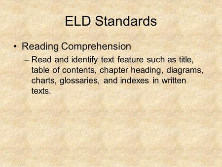 ELD Standards Reading Comprehension