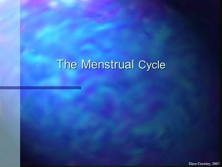 The Menstrual Cycle Dave Crowley, 2007.