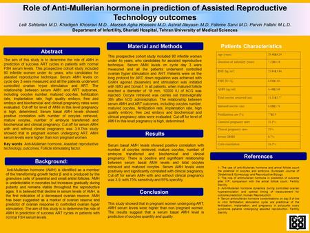 Role of Anti-Mullerian hormone in prediction of Assisted Reproductive Technology outcomes Leili Safdarian M.D. Khadigeh Khosravi M.D. Marzieh Agha Hosseini.