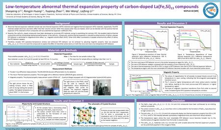 Low-temperature abnormal thermal expansion property of carbon-doped La(Fe,Si) 13 compounds Shaopeng Li 1,2, Rongjin Huang 1, , Yuqiang Zhao 1,2, Wei Wang.