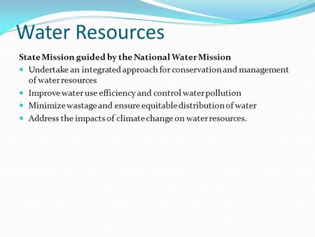 Water Resources State Mission guided by the National Water Mission