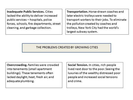 THE PROBLEMS CREATED BY GROWING CITIES