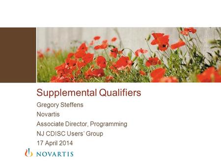 Gregory Steffens Novartis Associate Director, Programming NJ CDISC Users’ Group 17 April 2014 Supplemental Qualifiers.