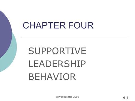 ©Prentice Hall 2006 CHAPTER FOUR SUPPORTIVE LEADERSHIP BEHAVIOR 4-1.
