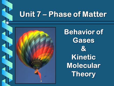Behavior of Gases & Kinetic Molecular Theory Unit 7 – Phase of Matter.
