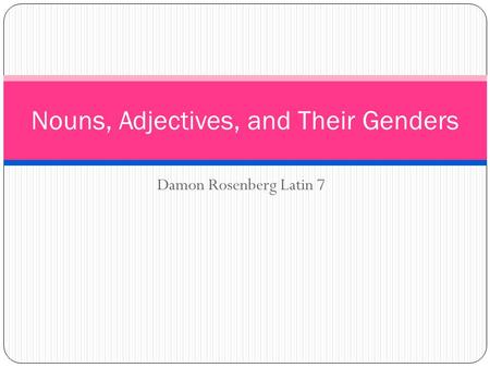 Damon Rosenberg Latin 7 Nouns, Adjectives, and Their Genders.