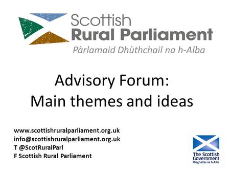 Pàrlamaid Dhùthchail na h-Alba  F Scottish Rural Parliament Advisory.