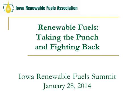 Renewable Fuels: Taking the Punch and Fighting Back Iowa Renewable Fuels Summit January 28, 2014.