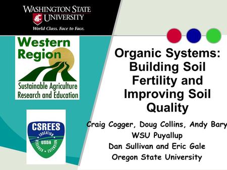 Organic Systems: Building Soil Fertility and Improving Soil Quality Craig Cogger, Doug Collins, Andy Bary WSU Puyallup Dan Sullivan and Eric Gale Oregon.