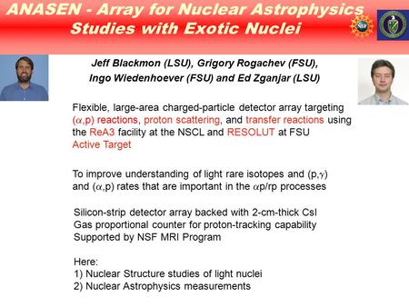 ANASEN - Array for Nuclear Astrophysics Studies with Exotic Nuclei Silicon-strip detector array backed with 2-cm-thick CsI Gas proportional counter for.