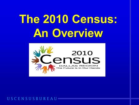 The 2010 Census: An Overview. Purpose of the Census Mandated in the U.S. Constitution, Article 1, Section 2, for the purpose of: –Apportionment –Redistricting.