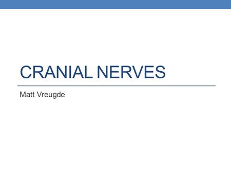 Cranial Nerves Matt Vreugde.