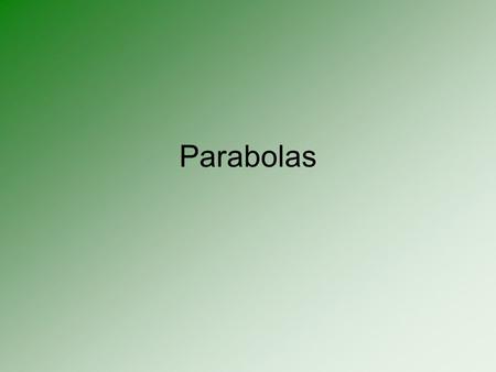 Parabolas Definitions Parabola – set of all points equidistant from a fixed line (directrix) and a fixed point (focus) Vertex – midpoint of segment from.