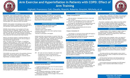 Arm Exercise and Hyperinflation in Patients with COPD: Effect of Arm Training BACKGROUND: Unlike studies on leg exercise, reports on the regulation of.