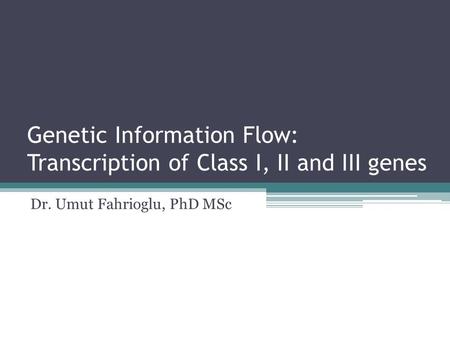 Genetic Information Flow: Transcription of Class I, II and III genes