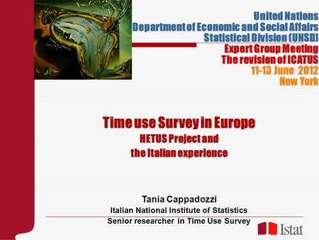 Time use Survey in Europe HETUS Project and the Italian experience Tania Cappadozzi Italian National Institute of Statistics Senior researcher in Time.