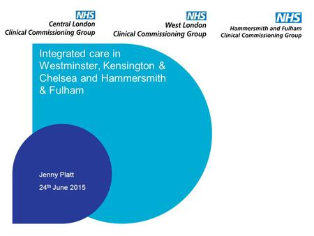 Integrated care in Westminster, Kensington & Chelsea and Hammersmith & Fulham Jenny Platt 24 th June 2015.