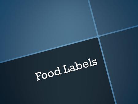 Food Labels. Objectives Have students understand how food is labeled.