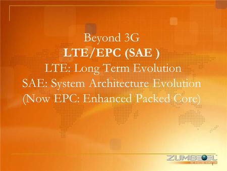 Beyond 3G LTE/EPC (SAE ) LTE: Long Term Evolution SAE: System Architecture Evolution (Now EPC: Enhanced Packed Core)