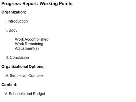 Progress Report: Working Points