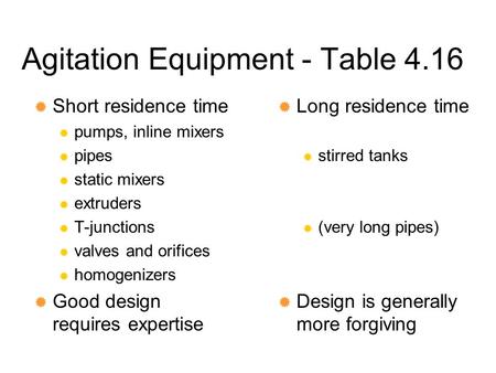 Agitation Equipment - Table 4.16