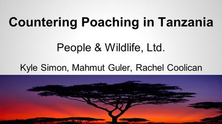 Countering Poaching in Tanzania People & Wildlife, Ltd. Kyle Simon, Mahmut Guler, Rachel Coolican.