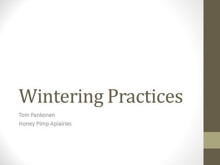 Wintering Practices Tom Pankonen Honey Pimp Apiairies.