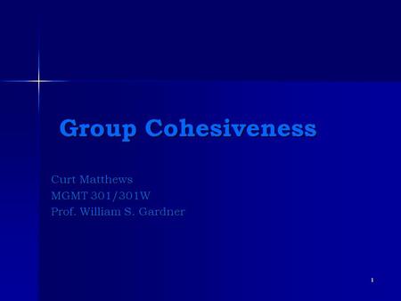 1 Group Cohesiveness Group Cohesiveness Curt Matthews MGMT 301/301W Prof. William S. Gardner.