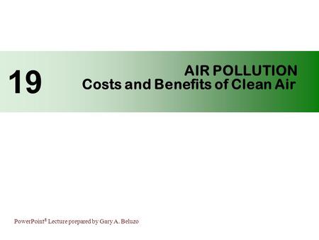 PowerPoint ® Lecture prepared by Gary A. Beluzo AIR POLLUTION Costs and Benefits of Clean Air 19.
