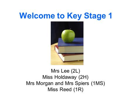 Welcome to Key Stage 1 Mrs Lee (2L) Miss Holdaway (2H) Mrs Morgan and Mrs Spiers (1MS) Miss Reed (1R)