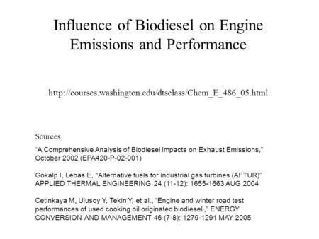 Influence of Biodiesel on Engine Emissions and Performance  Sources “A Comprehensive Analysis.