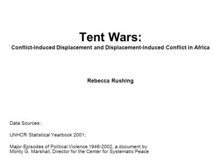 Tent Wars: Conflict-Induced Displacement and Displacement-Induced Conflict in Africa Rebecca Rushing Data Sources: UNHCR Statistical Yearbook 2001; Major.