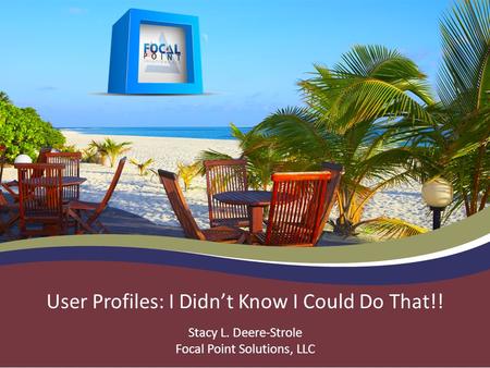 User Profiles: I Didn’t Know I Could Do That!! Stacy L. Deere-Strole Focal Point Solutions, LLC.