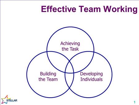 1 Achieving the Task Building the Team Developing Individuals Effective Team Working.