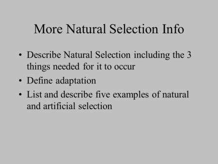 More Natural Selection Info