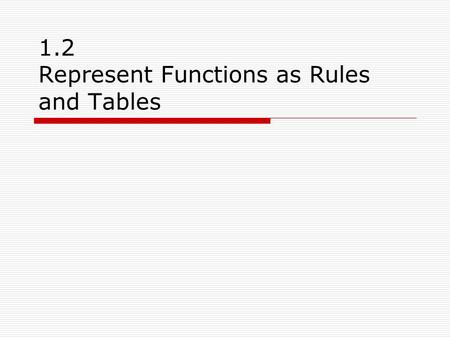 1.2 Represent Functions as Rules and Tables