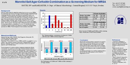 Mannitol Salt Agar-Cefoxitin Combination as a Screening Medium for MRSA SMYTH, RW and KAHLMETER, G Dept. of Clinical Microbiology, Central Hospital, S-351.